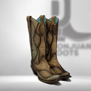 Corral Woman's Saddle Wavy Embroidery Boots