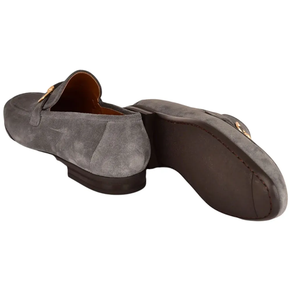Corrente Men’s Grey Soft Suede Leather Buckle Round Toe Loafer