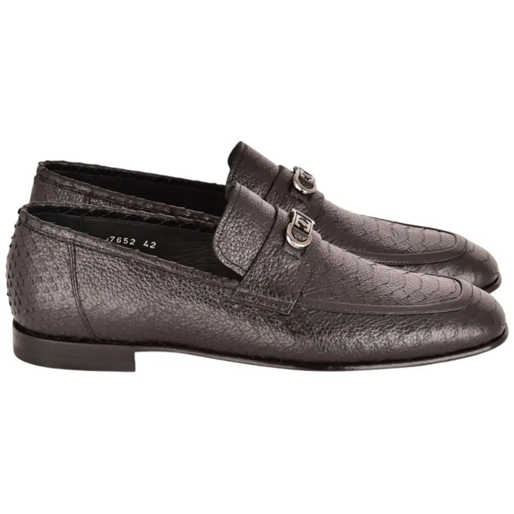 Corrente Men’s Low Cut Black Python Leather Round Toe Loafer