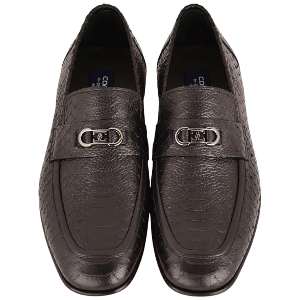 Corrente Men’s Low Cut Black Python Leather Round Toe Loafer