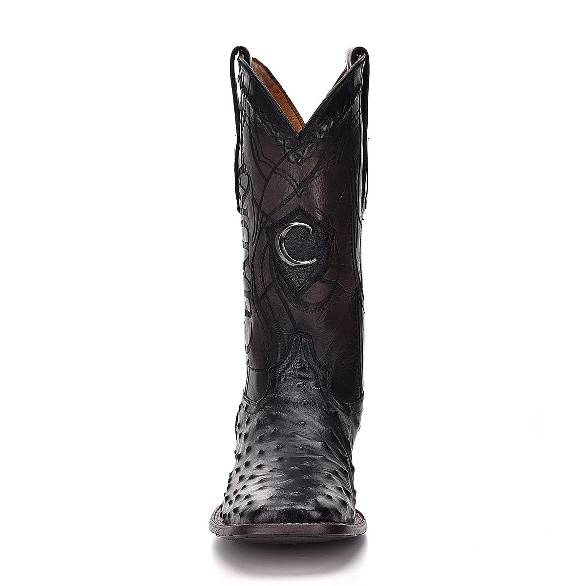 Cuadra Men’s Black Ostrich Laser & Embroidery Wide Square