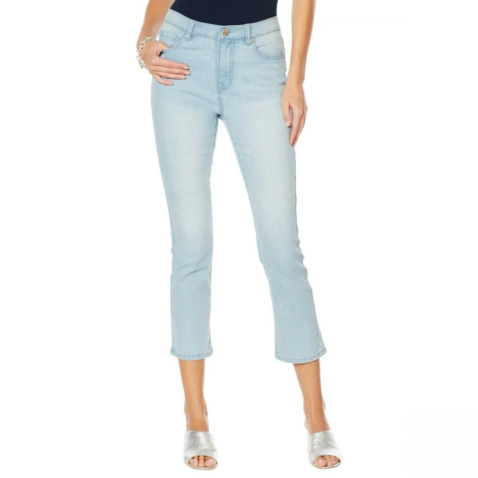 DG2 by Diane Gilman Women's Classic Stretch Pinstripe Crop Jeans