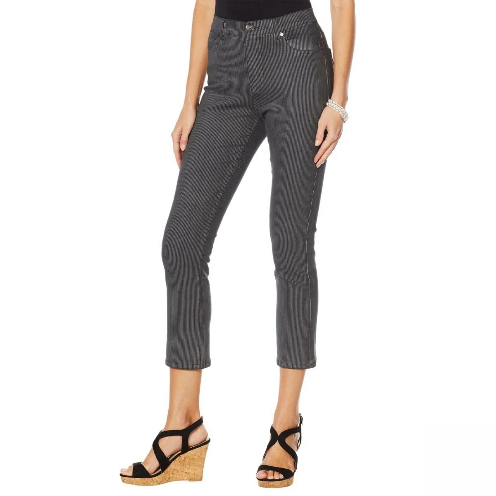 DG2 by Diane Gilman Women's Classic Stretch Pinstripe Crop Jeans