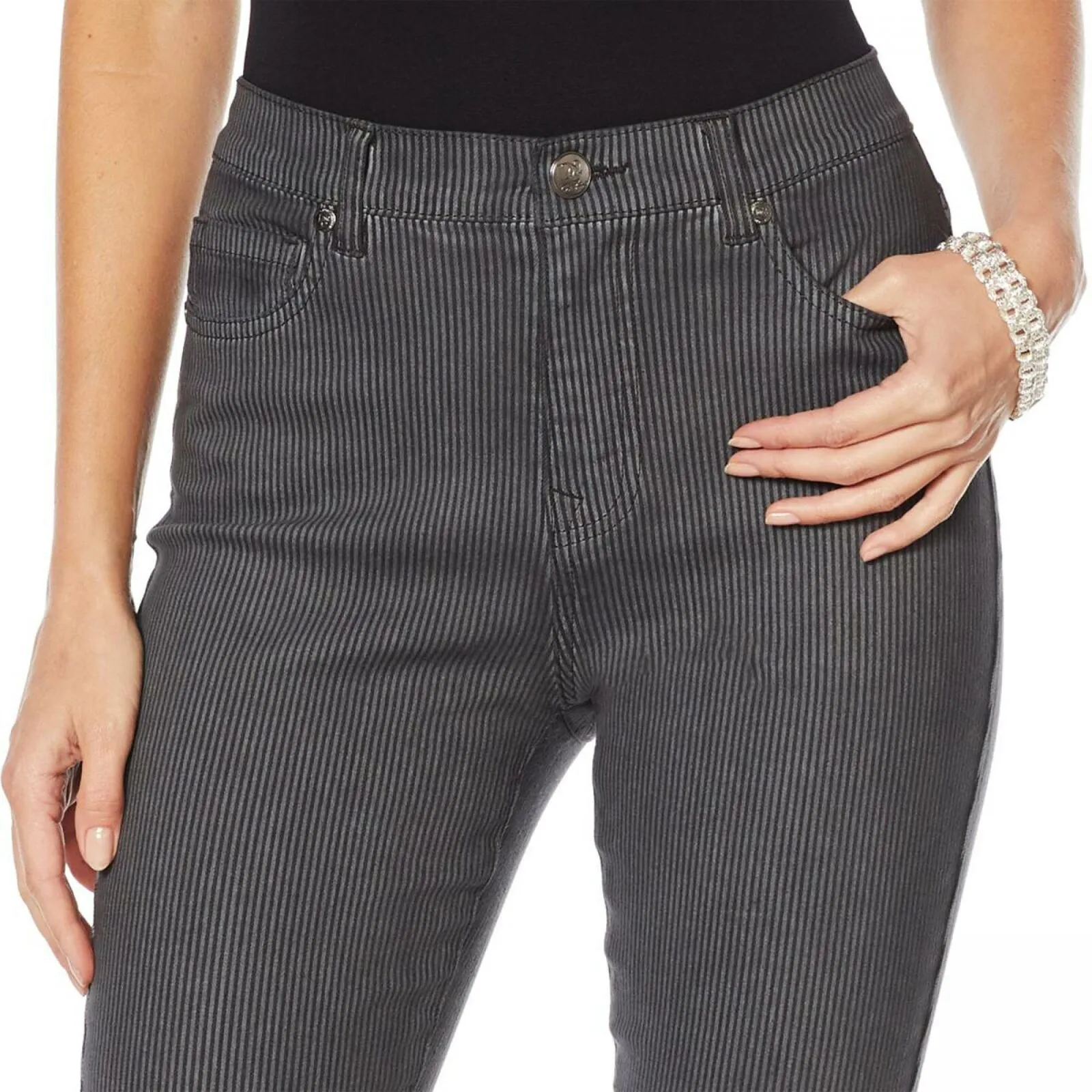 DG2 by Diane Gilman Women's Classic Stretch Pinstripe Crop Jeans