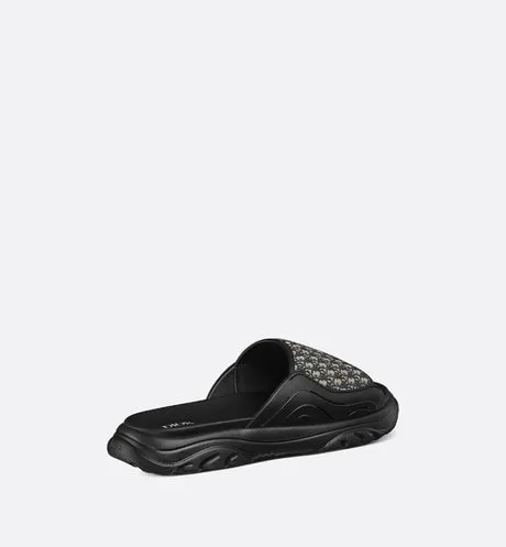Dior H-Town Sandal • Black Rubber with Beige and Black Dior Oblique Jacquard