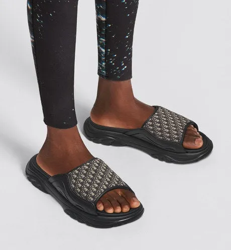 Dior H-Town Sandal • Black Rubber with Beige and Black Dior Oblique Jacquard