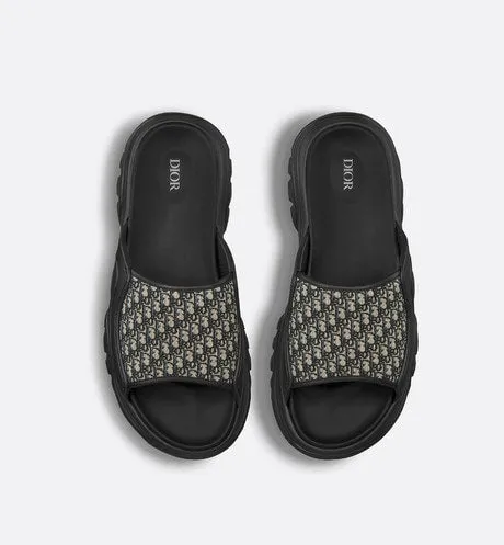 Dior H-Town Sandal • Black Rubber with Beige and Black Dior Oblique Jacquard