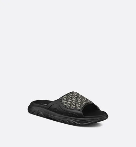 Dior H-Town Sandal • Black Rubber with Beige and Black Dior Oblique Jacquard
