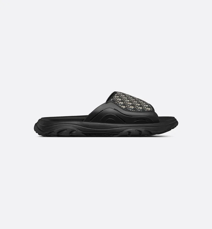 Dior H-Town Sandal • Black Rubber with Beige and Black Dior Oblique Jacquard