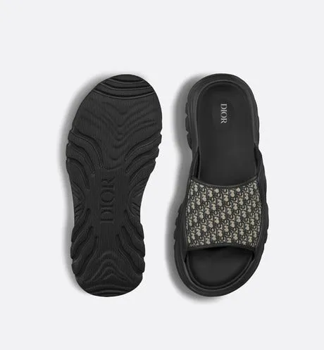 Dior H-Town Sandal • Black Rubber with Beige and Black Dior Oblique Jacquard