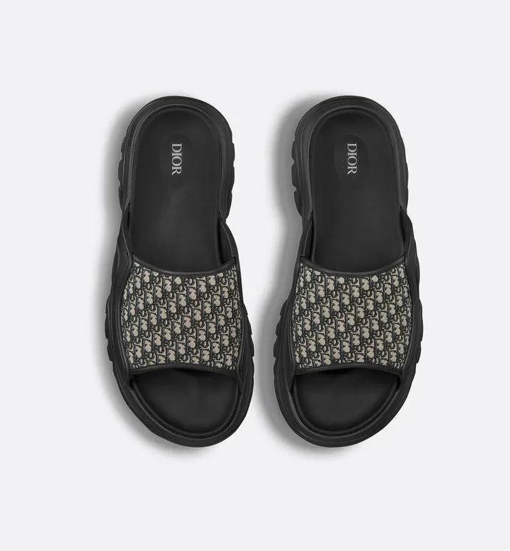Dior H-Town Sandal • Black Rubber with Beige and Black Dior Oblique Jacquard