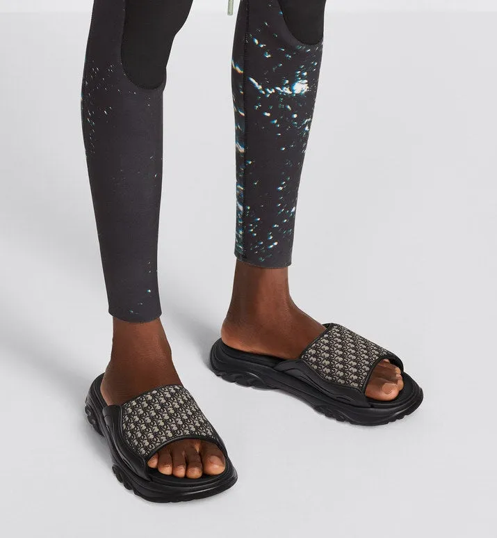 Dior H-Town Sandal • Black Rubber with Beige and Black Dior Oblique Jacquard