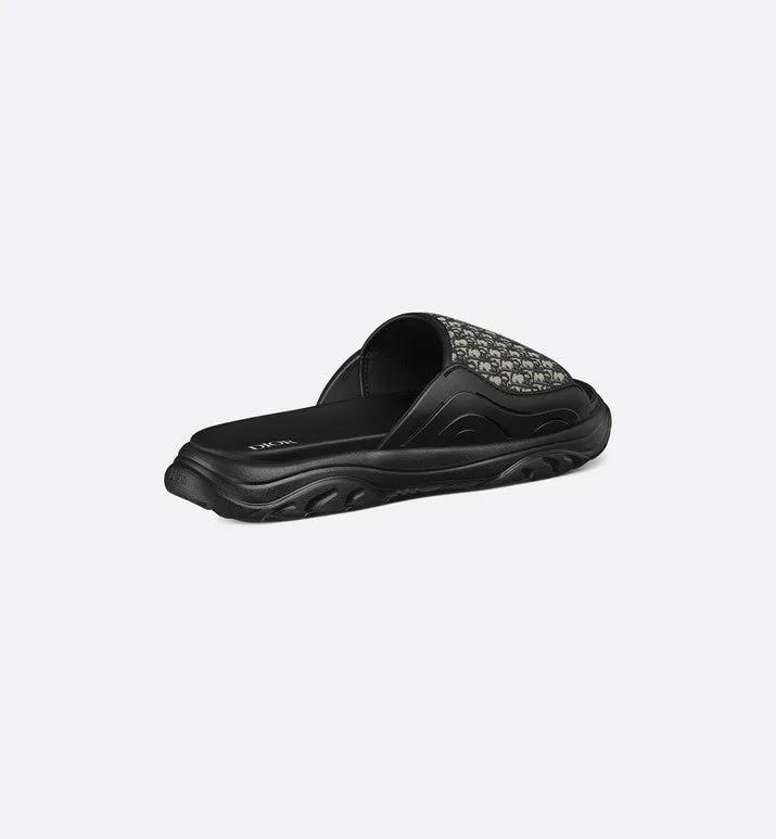 Dior H-Town Sandal • Black Rubber with Beige and Black Dior Oblique Jacquard