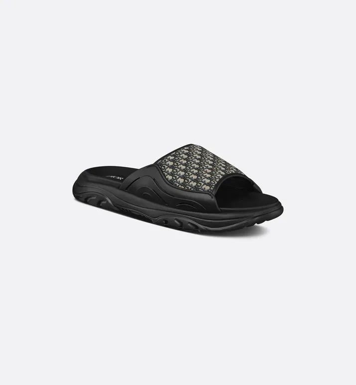 Dior H-Town Sandal • Black Rubber with Beige and Black Dior Oblique Jacquard