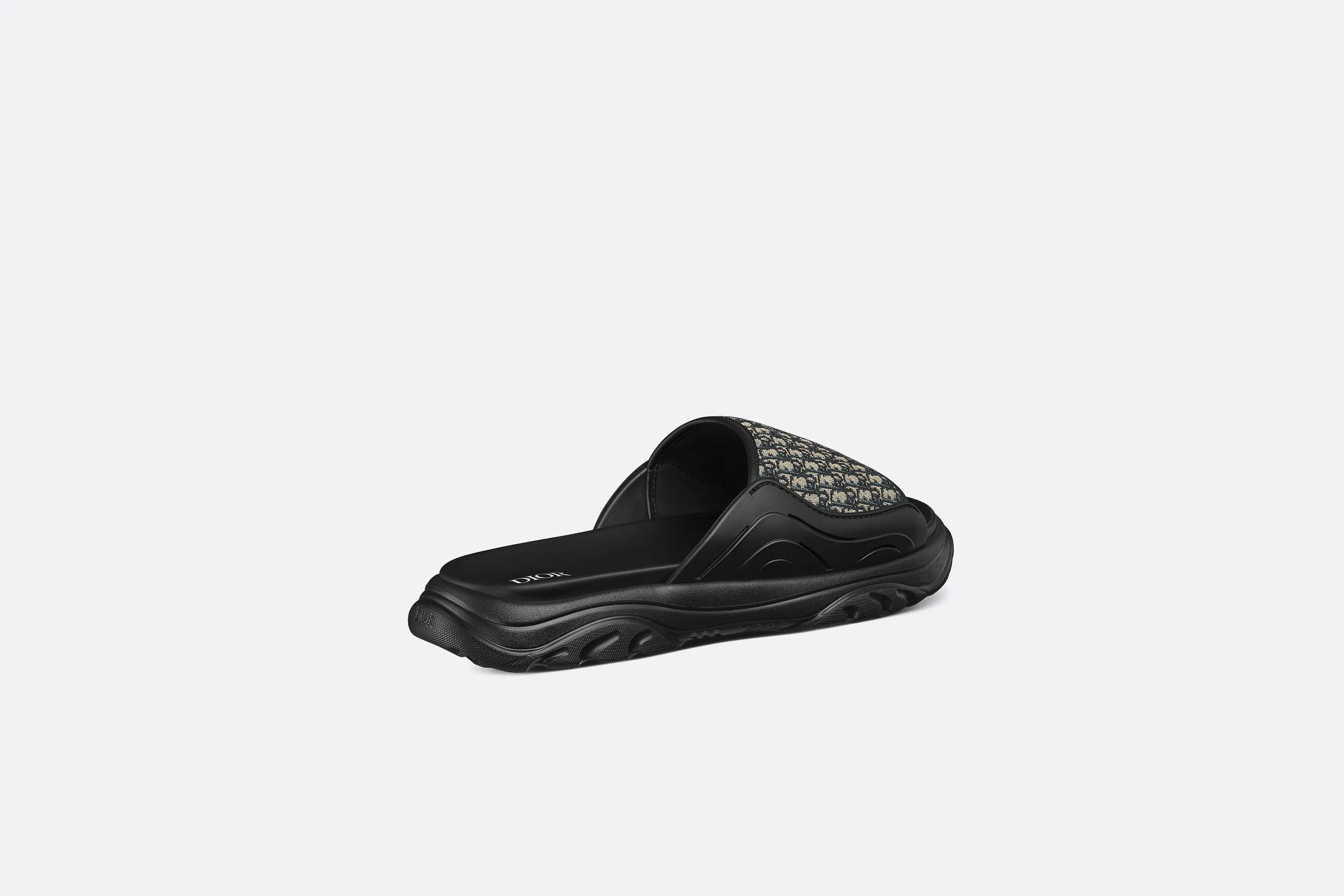 Dior H-Town Sandal • Black Rubber with Beige and Black Dior Oblique Jacquard