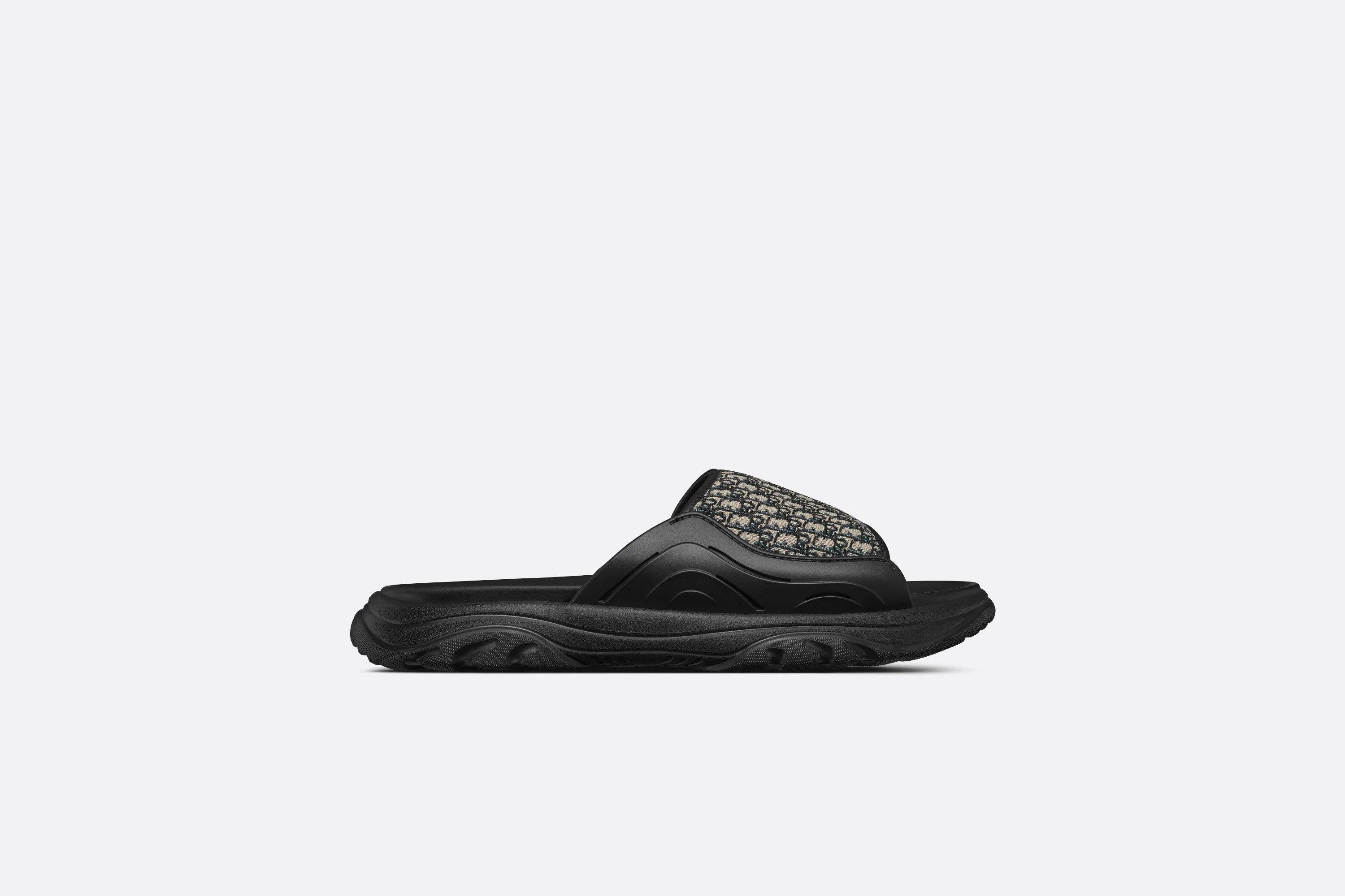 Dior H-Town Sandal • Black Rubber with Beige and Black Dior Oblique Jacquard
