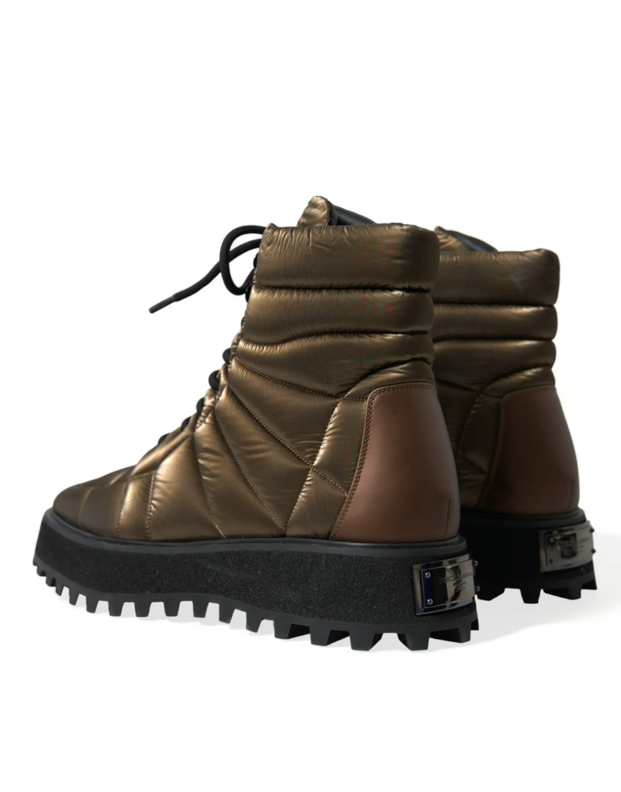 Dolce & Gabbana Bronze Plateau Padded Boots with DG Logo Plate