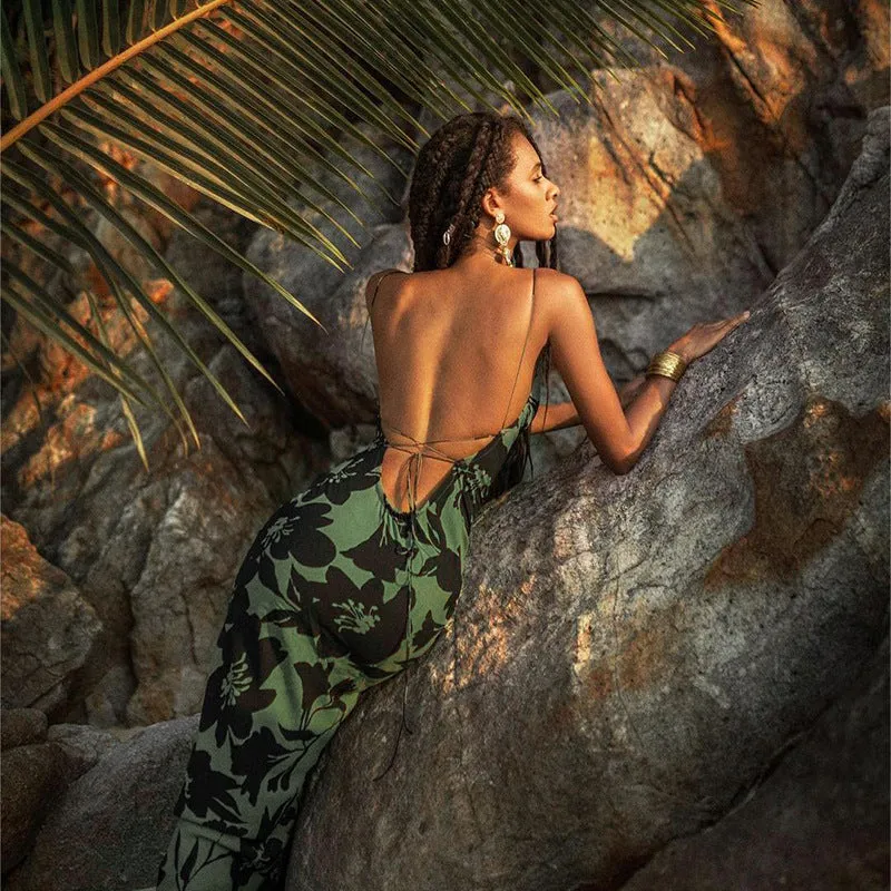 Elegant Printed Backless Spaghetti Strap Maxi Dress for Effortless Glamour