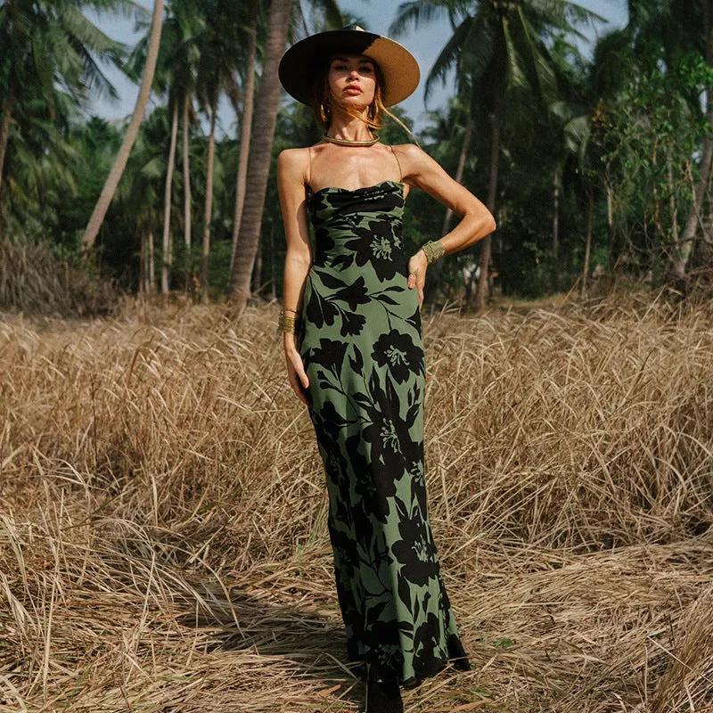 Elegant Printed Backless Spaghetti Strap Maxi Dress for Effortless Glamour