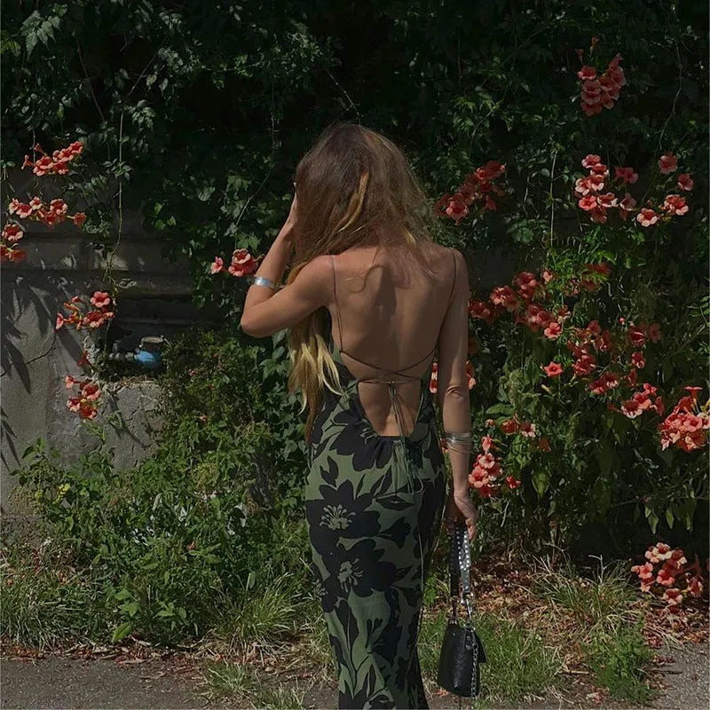 Elegant Printed Backless Spaghetti Strap Maxi Dress for Effortless Glamour