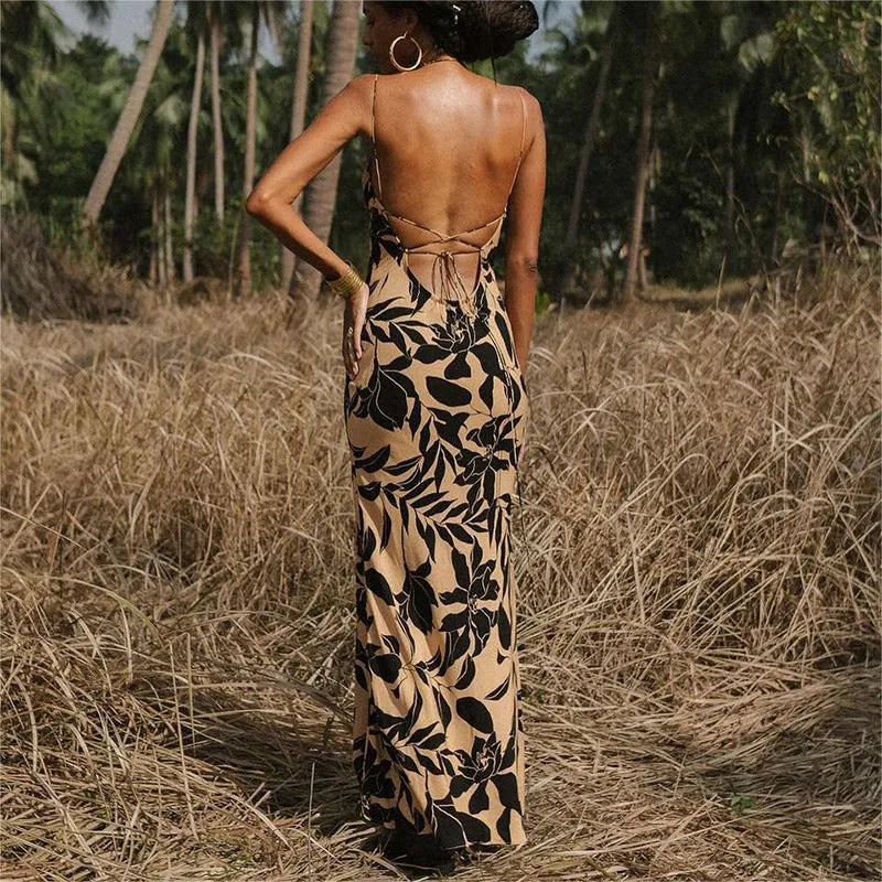 Elegant Printed Backless Spaghetti Strap Maxi Dress for Effortless Glamour