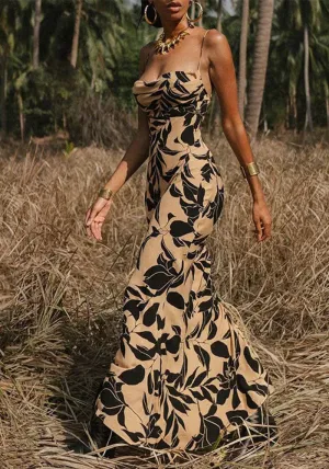 Elegant Printed Backless Spaghetti Strap Maxi Dress for Effortless Glamour