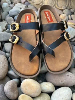 Elegant Stride Buckle Sandals - Black