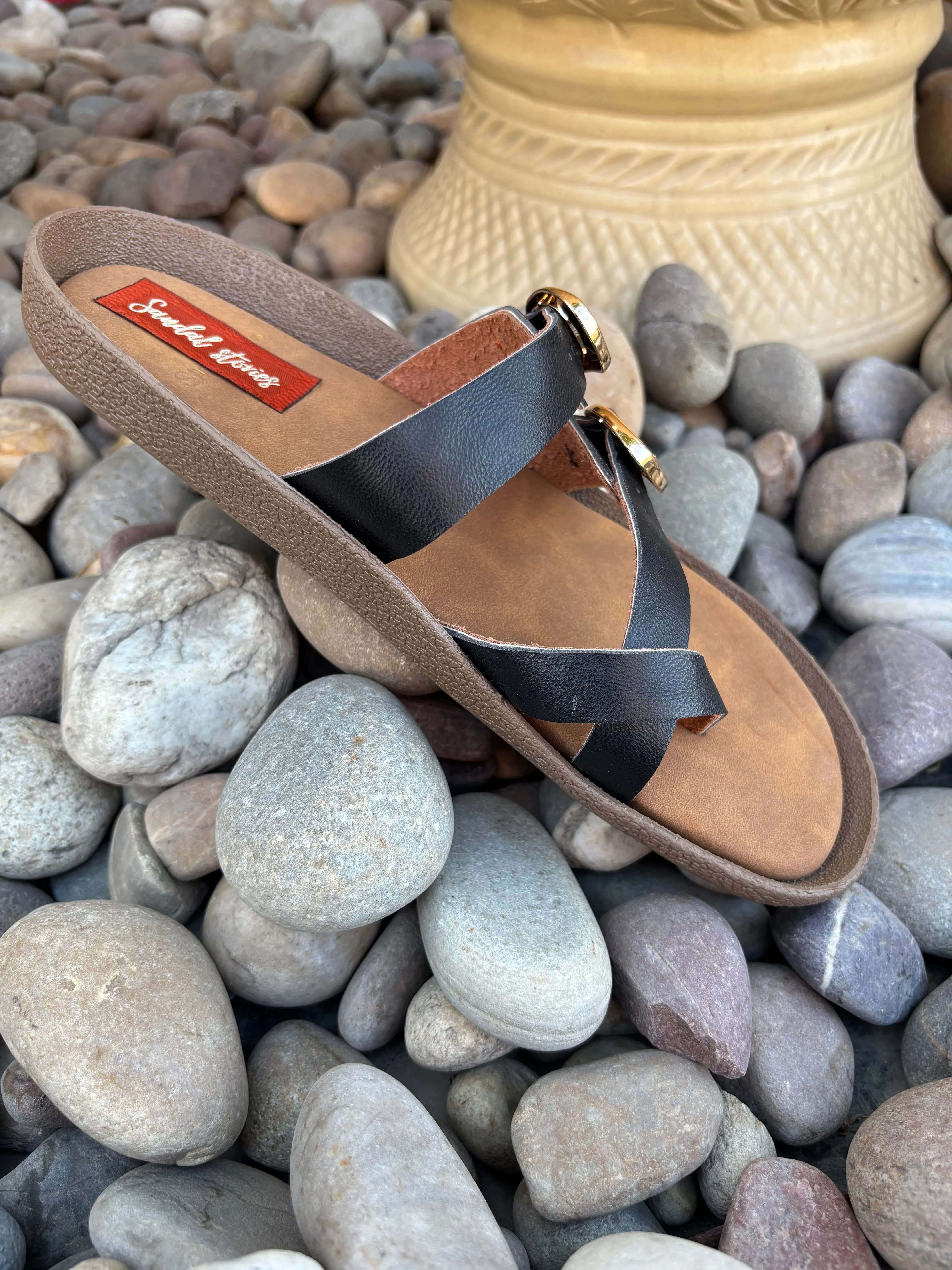 Elegant Stride Buckle Sandals - Black