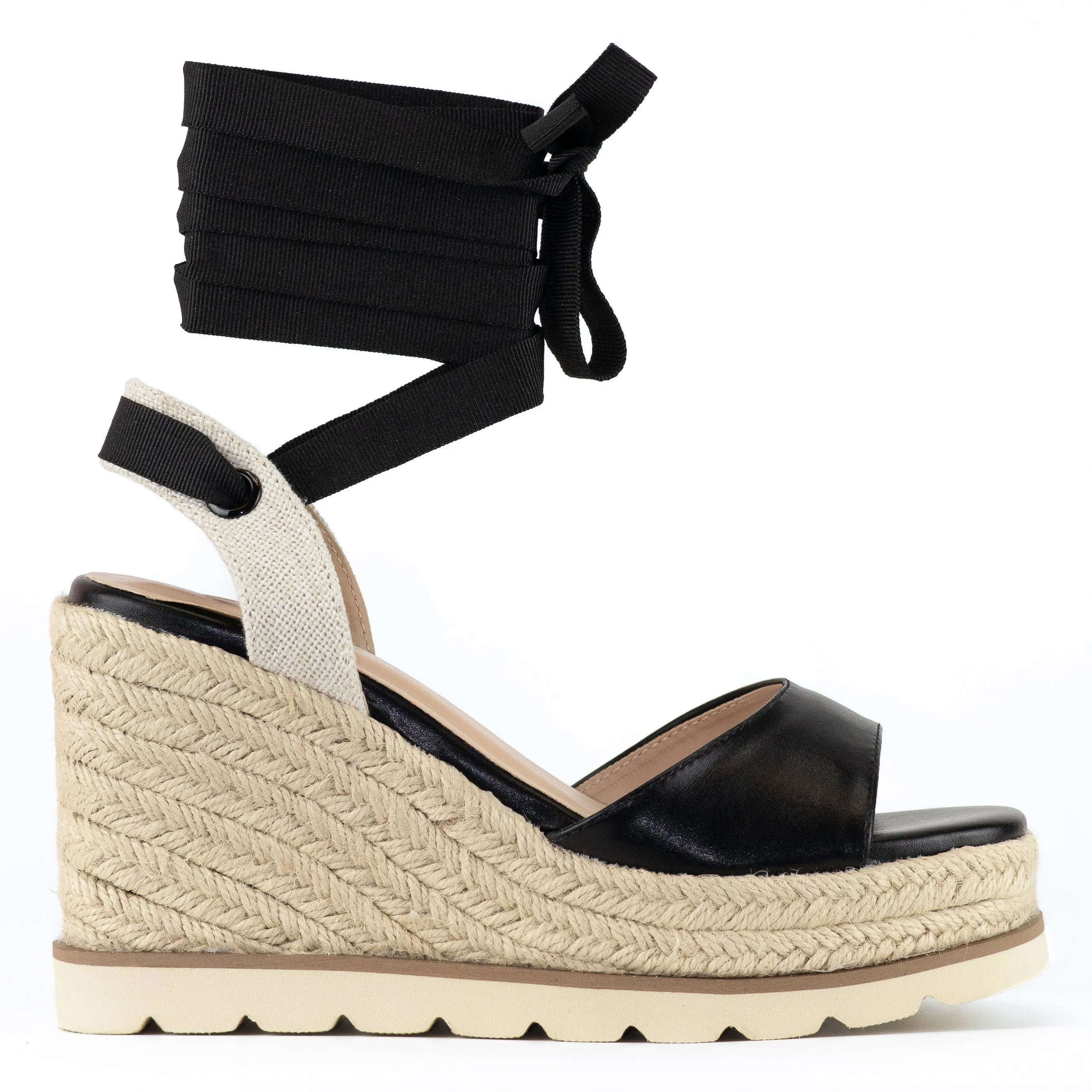 Elvira - Lace Up Espadrille Platform Wedge Sandals