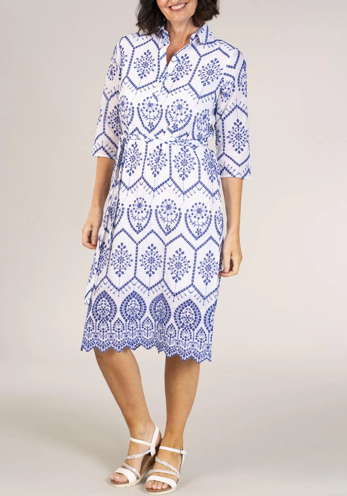 Embroidery Anglaise Shirt Dress - White