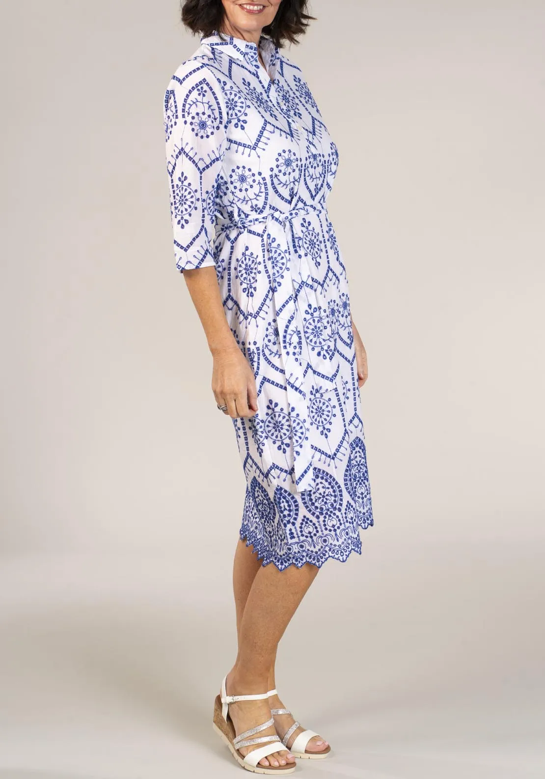 Embroidery Anglaise Shirt Dress - White