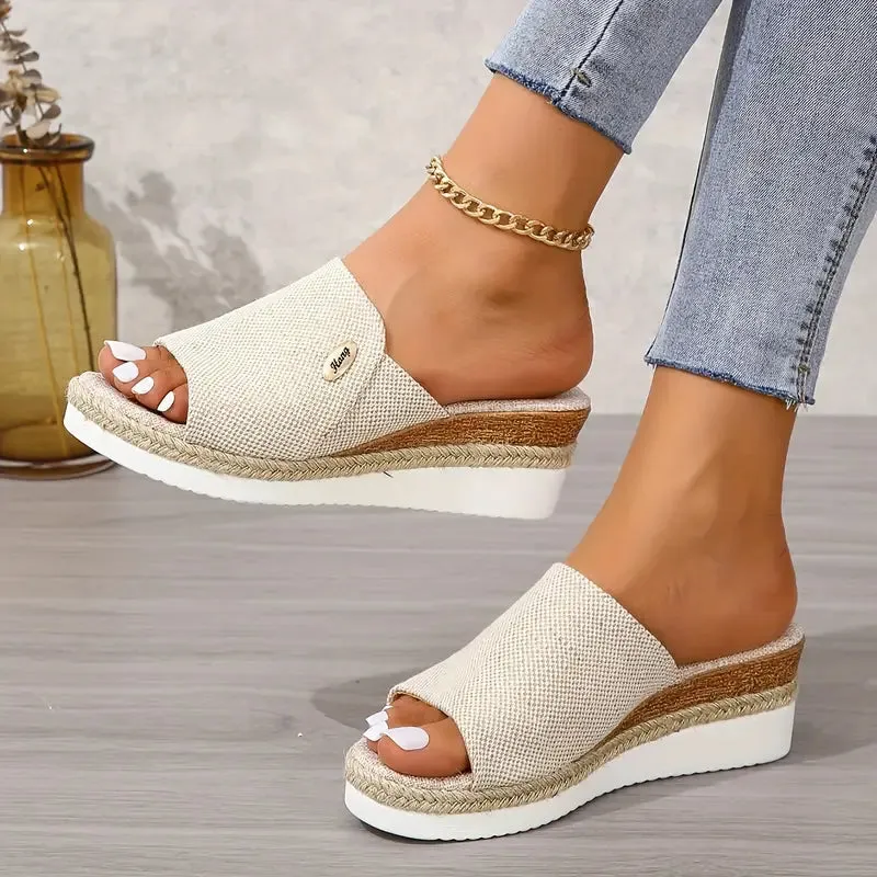 Emma - Jeans Slip-On Keil Sandalen met Plateau
