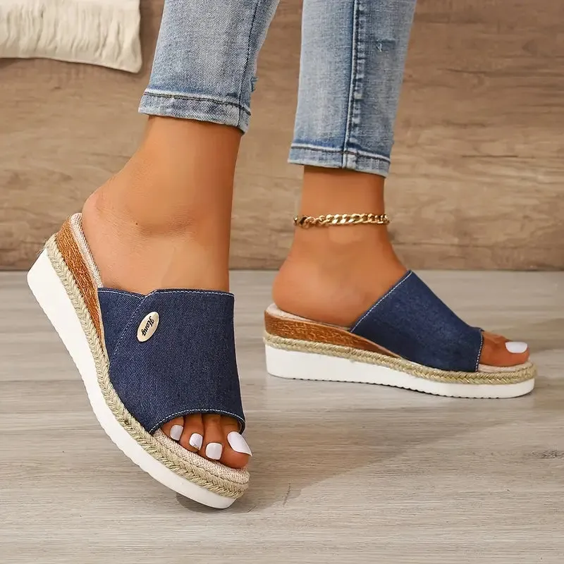 Emma - Jeans Slip-On Keil Sandalen met Plateau
