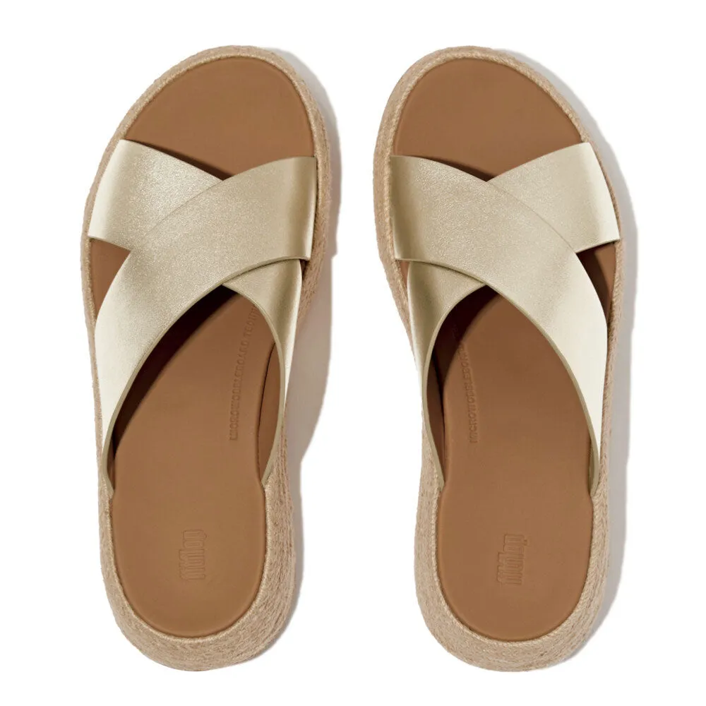 FitFlop F-Mode Espadrille Leather Flatform Sandals - Platino
