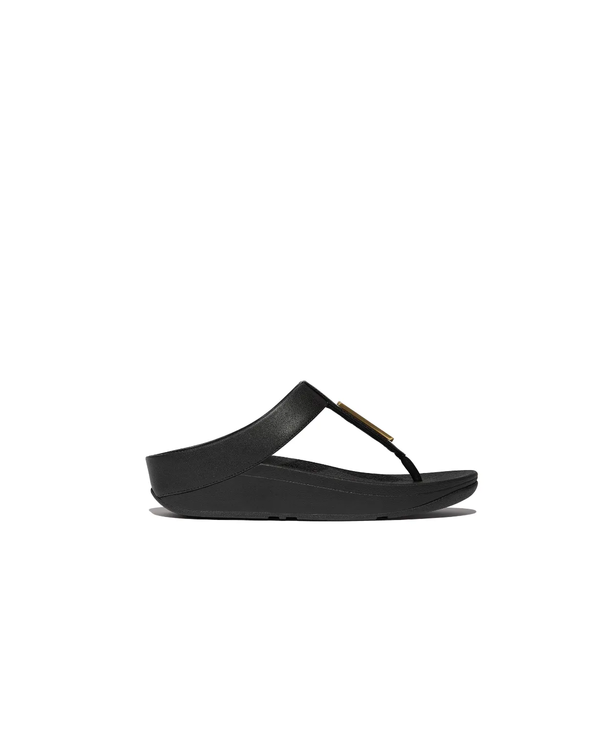 FitFlop Fino Gold Trim Leather Toe Post Sandals All Black