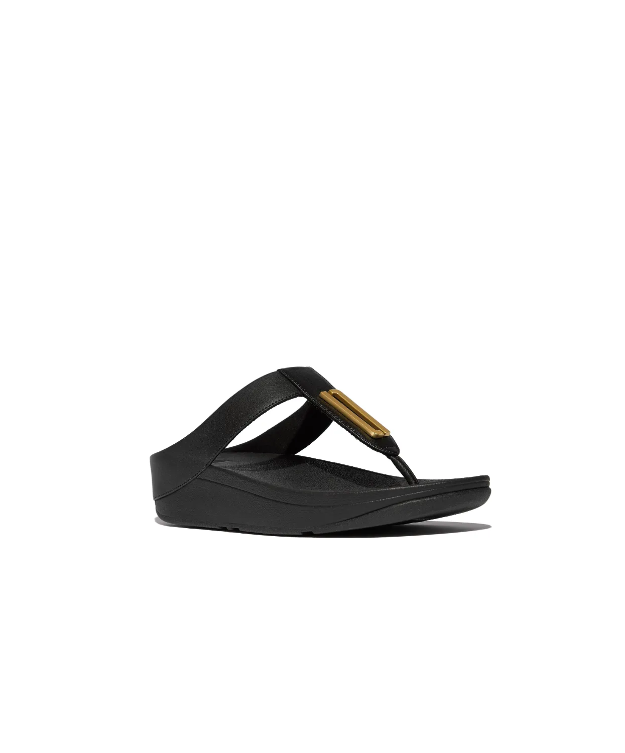 FitFlop Fino Gold Trim Leather Toe Post Sandals All Black