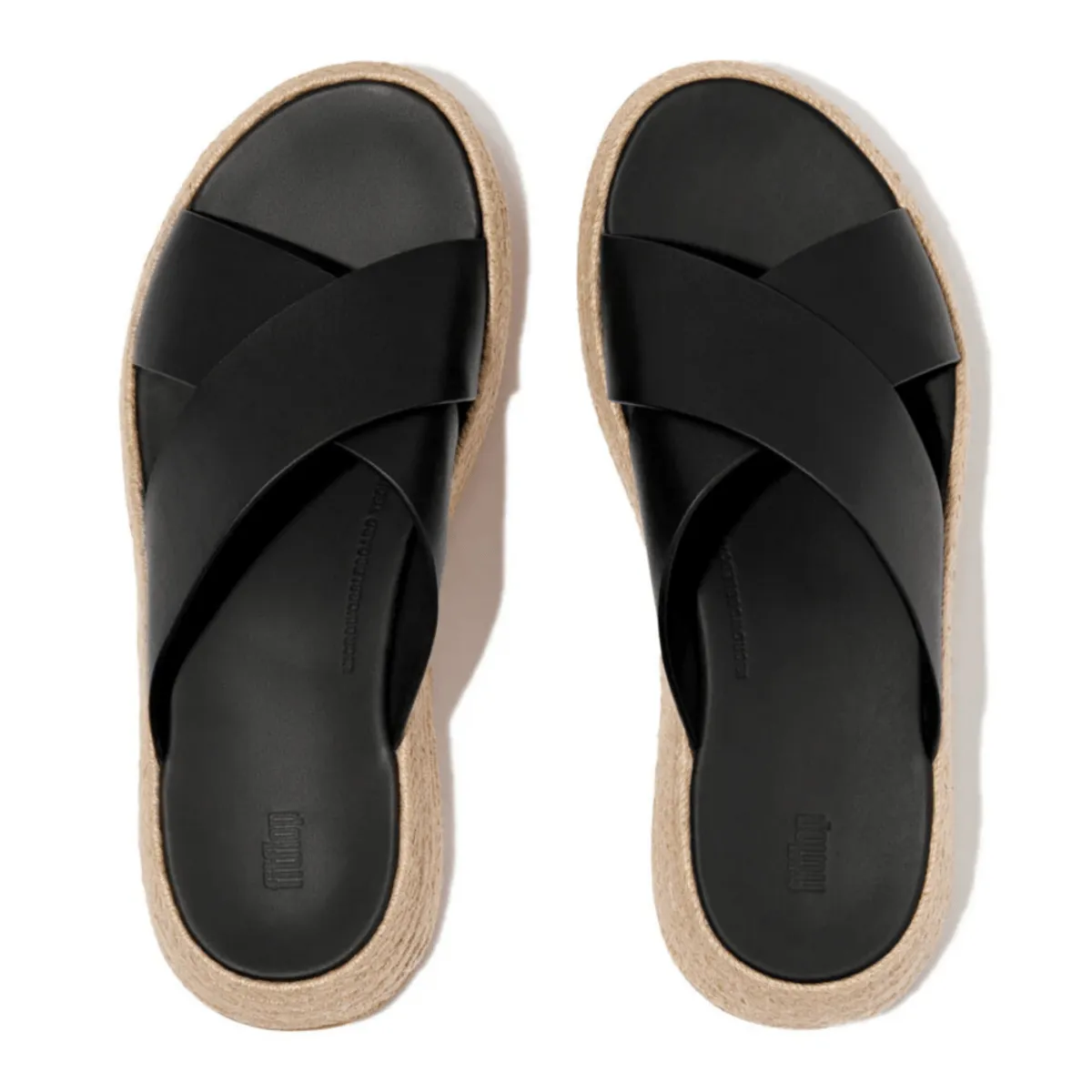 FitFlop Women's F-Mode Espadrille Flatform Cross Black Leather