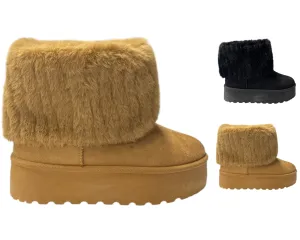 Fold Over Faux Fur Lining Platform Ankle Boots