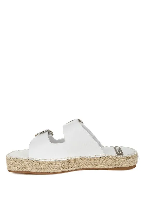 Genuine Leather Espadrille Flatform Sandals Slip On Cushioned Comfort 1" Heel Casual Chic Style