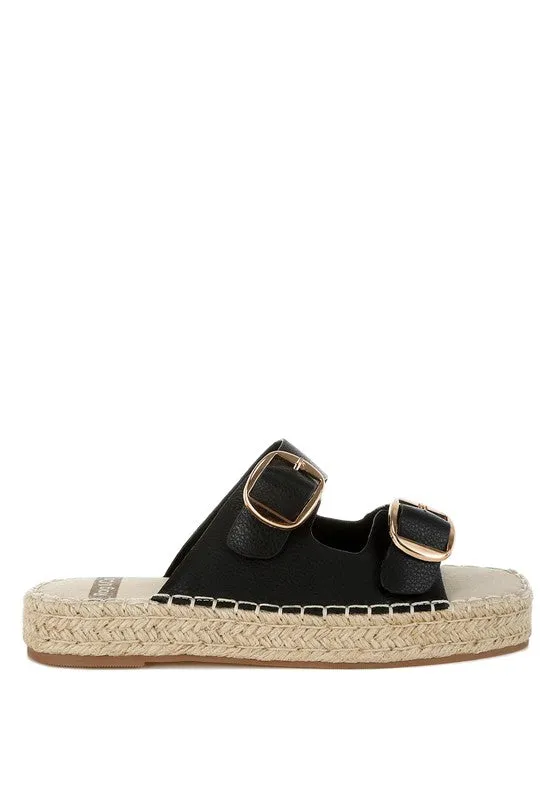 Genuine Leather Espadrille Flatform Sandals Slip On Cushioned Comfort 1" Heel Casual Chic Style