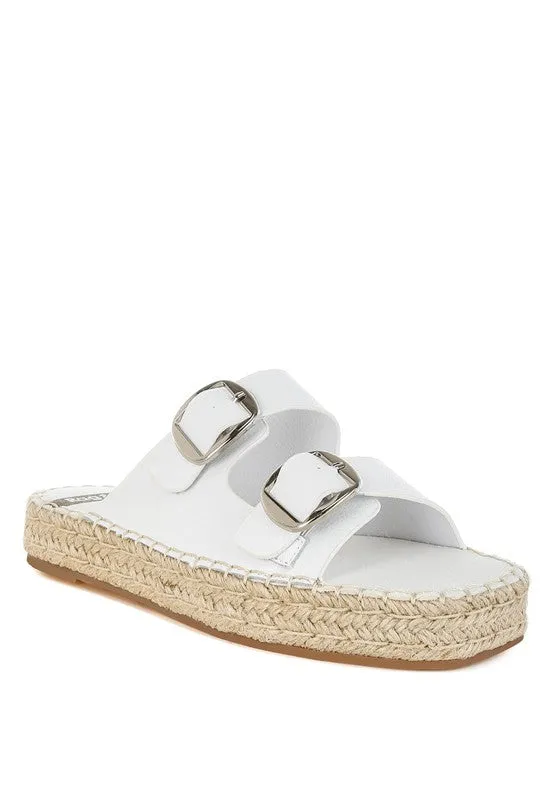Genuine Leather Espadrille Flatform Sandals Slip On Cushioned Comfort 1" Heel Casual Chic Style