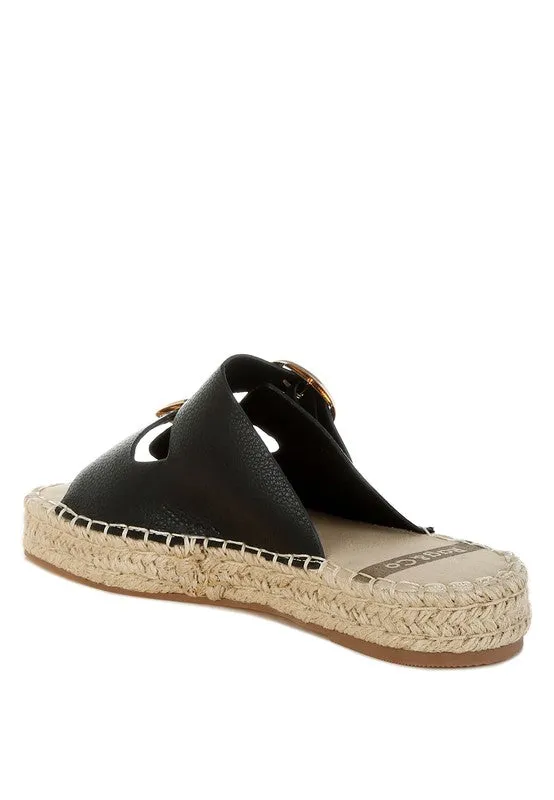 Genuine Leather Espadrille Flatform Sandals Slip On Cushioned Comfort 1" Heel Casual Chic Style
