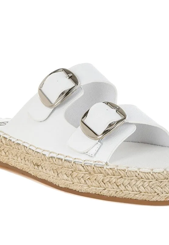 Genuine Leather Espadrille Flatform Sandals Slip On Cushioned Comfort 1" Heel Casual Chic Style