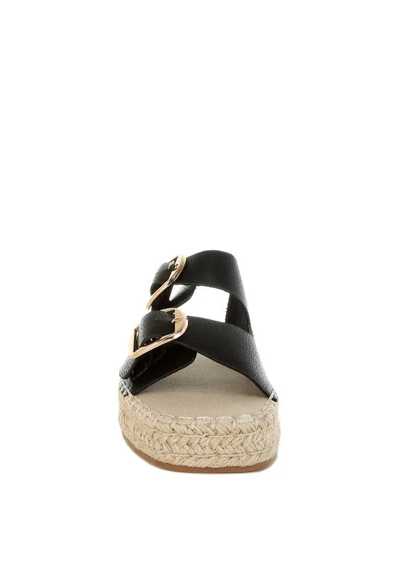 Genuine Leather Espadrille Flatform Sandals Slip On Cushioned Comfort 1" Heel Casual Chic Style