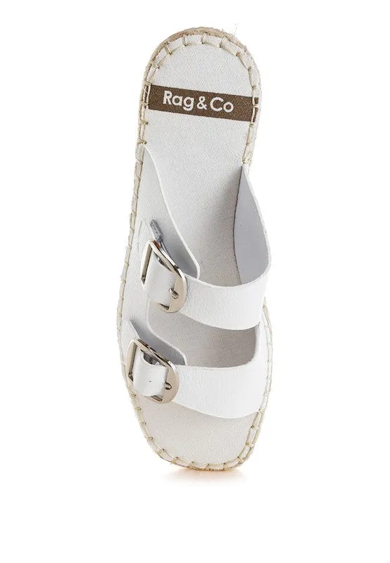 Genuine Leather Espadrille Flatform Sandals Slip On Cushioned Comfort 1" Heel Casual Chic Style