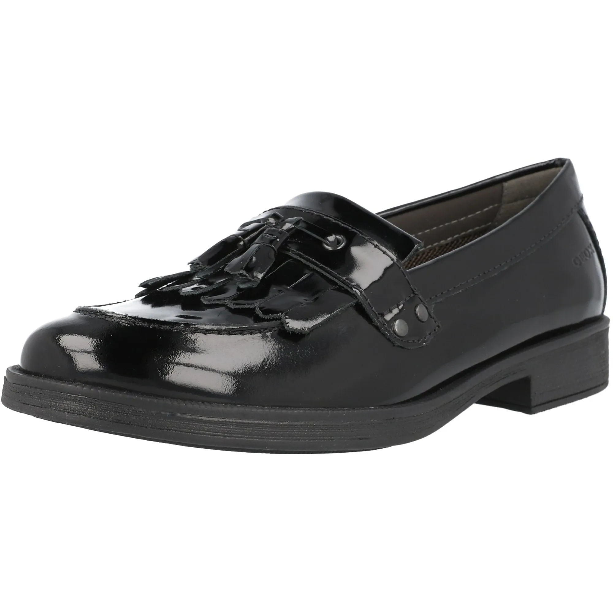 Geox Agata Black Patent Leather Loafers for Girls