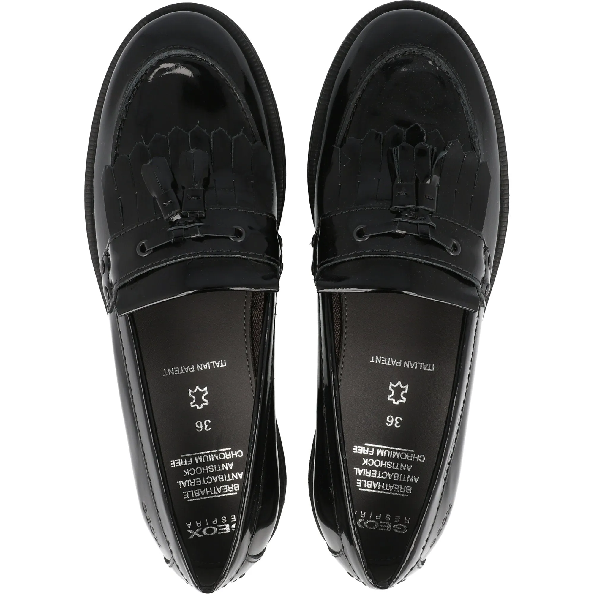 Geox Agata Black Patent Leather Loafers for Girls