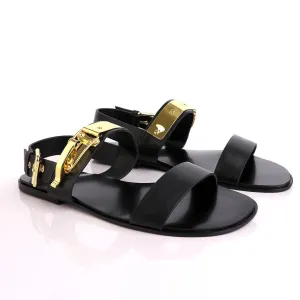 Giuseppe Zanotti Black Gold Ski-Buckle Leather Sandal