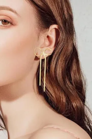 Gold Bow Tassel Earrings