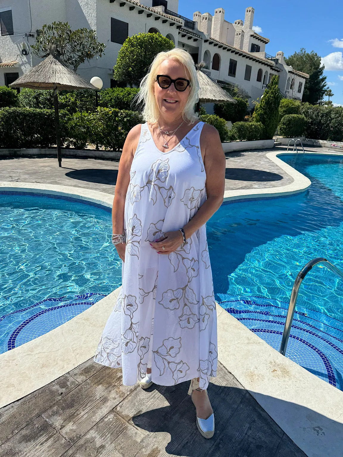 Gold Floral Embroidered Summer Dress Piper
